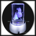 customized image 3d laser enrgaved crystal snowman with led base